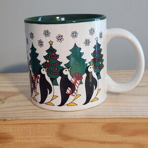 Festive Christmas Holiday Penguin, Christmas Tree and Snowflake Ceramic Mug